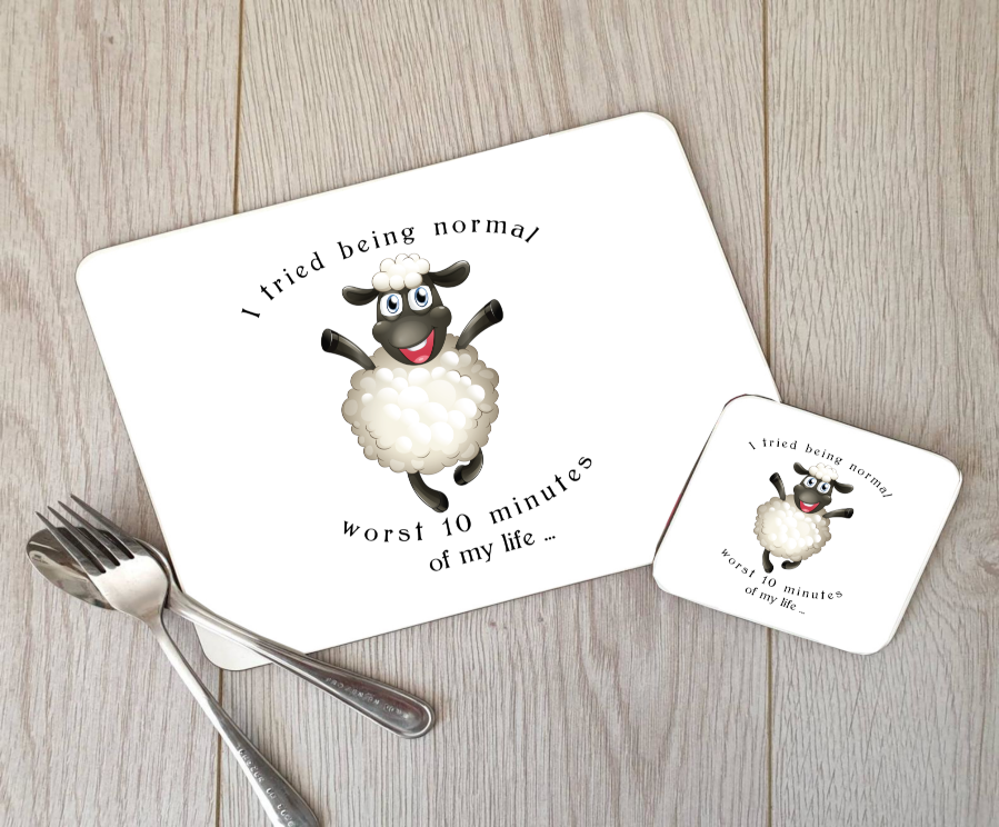 Sheep Hardboard Placemat and Coaster, Sheep Table Setting